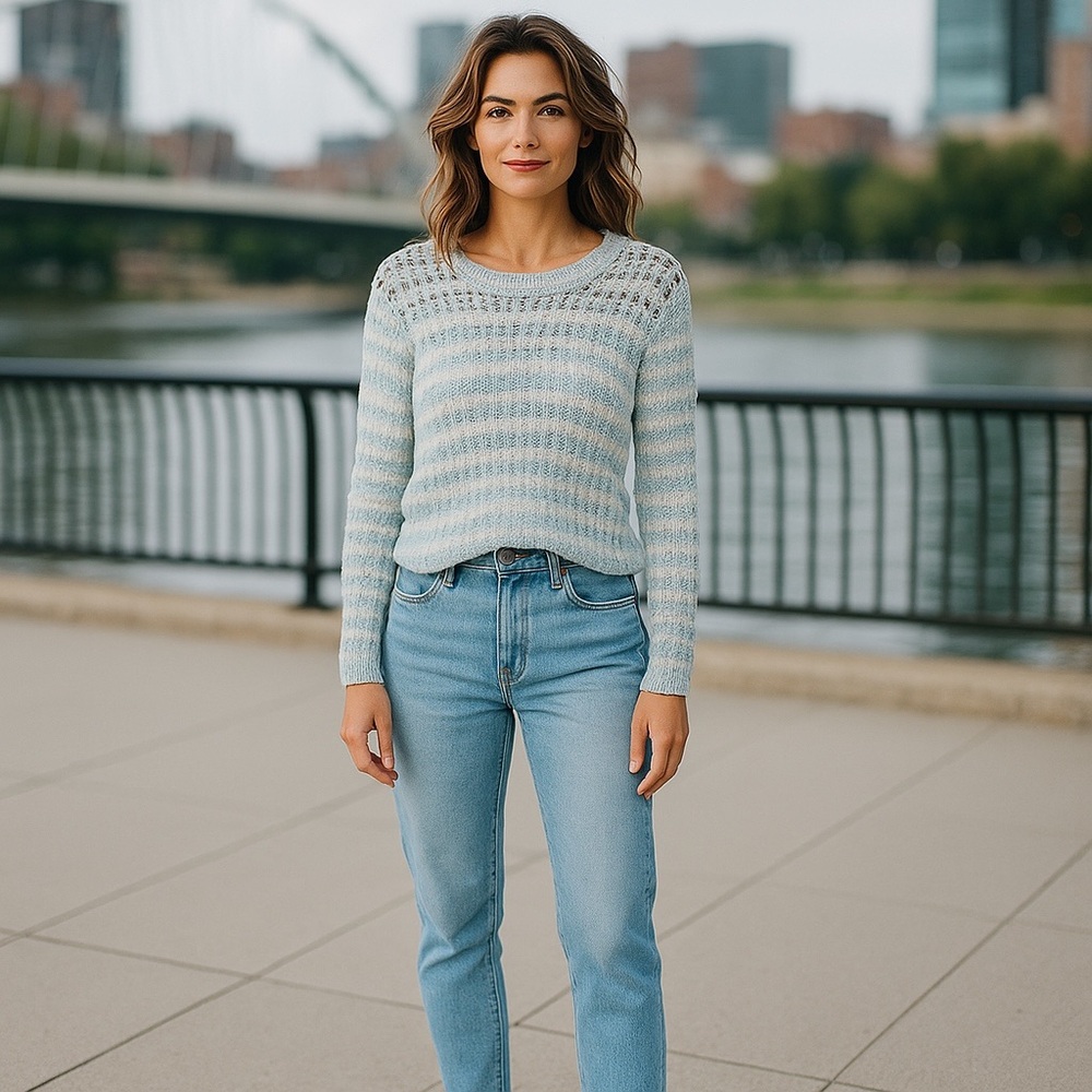 NWT Stitches & Stripes (REVOLVE) Open Knit Sweater Ocean Blue / White